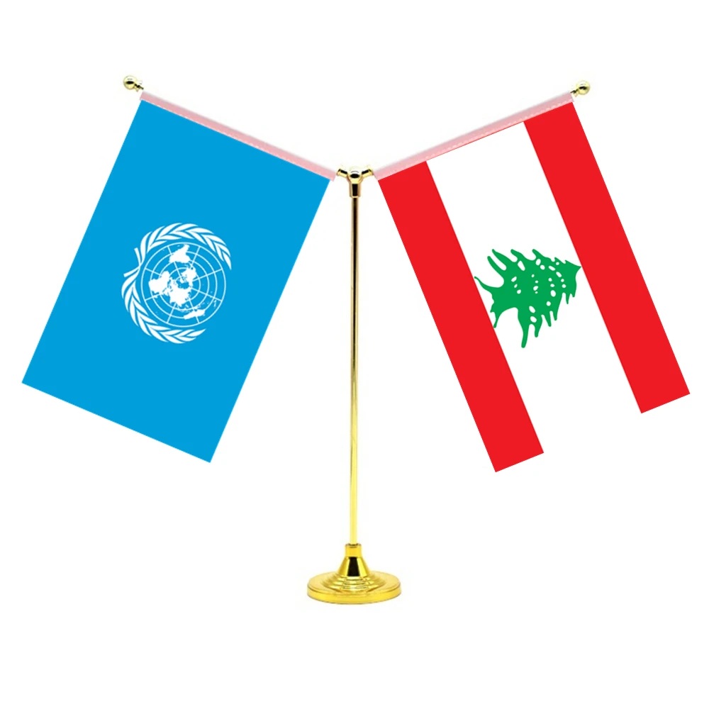 

14x21cm Mini Lebanese Flag Office Decoration With Two Flags Of The United Nations And Lebanon