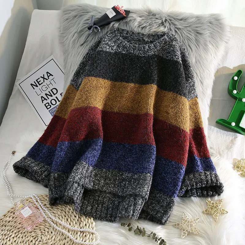 Stripe Knit Sweater Long Sleeve O Neck Knitted Pullover Tops Female Jumper Autumn Winter Streetwear White Casual Sweaters D156
Stripe Knit Sweater Long Sleeve O Neck Knitted Pullover Tops Female Jumper Autumn Winter Streetwear White Casual Sweaters D156