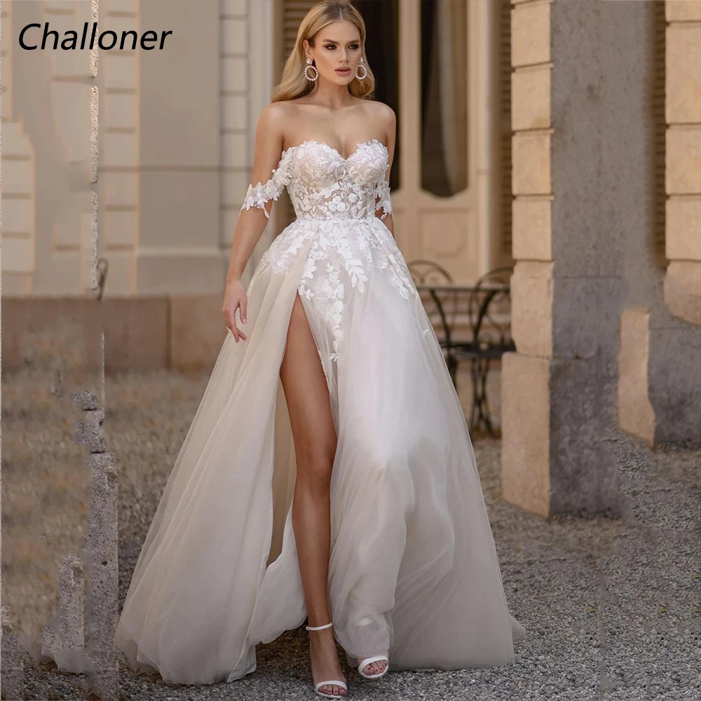 

Challoner Elegant A-Line Wedding Dress Sweetheart Off the Shoulder Applique Backless Bridal Gown Floor Length Vestidos De Novia