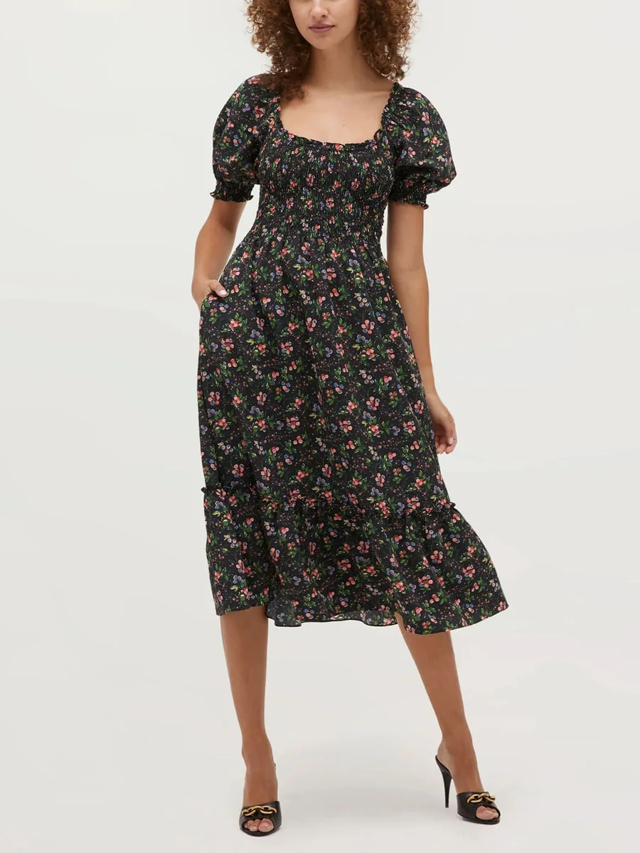 New Women Summer Midi Dress Floral Print Square Neck Short Puff Sleeve A-Line Dress Ruched Backless Casual Dress S-XL
New Women Summer Midi Dress Floral Print Square Neck Short Puff Sleeve A-Line Dress Ruched Backless Casual Dress S-XL