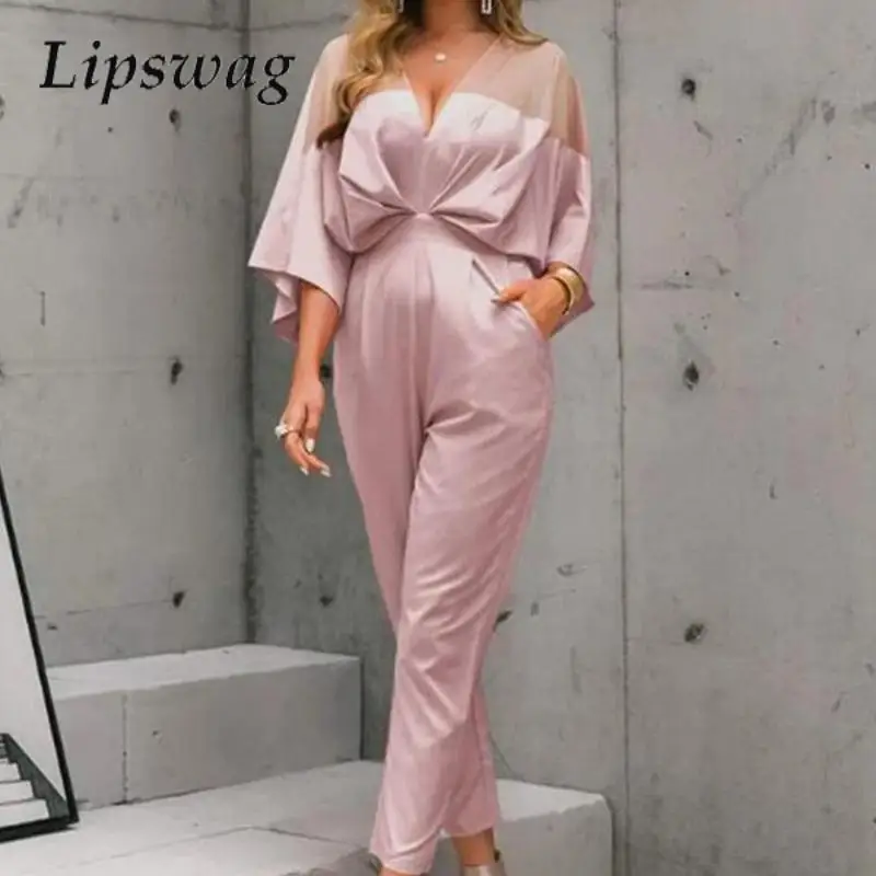 Women Elegant High Waist Commuter Long Jumpsuit Fashion Bat Sleeve Solid Color Office Overalls Sexy Mesh Splicing Loose Rompers
Women Elegant High Waist Commuter Long Jumpsuit Fashion Bat Sleeve Solid Color Office Overalls Sexy Mesh Splicing Loose Rompers