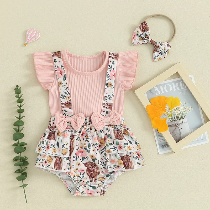Western Baby Girl Clothes Solid Ribbed Shirt Ruffle Sleeveless Top Floral Overalls Shorts Cow Print Suspender Romper
Western Baby Girl Clothes Solid Ribbed Shirt Ruffle Sleeveless Top Floral Overalls Shorts Cow Print Suspender Romper