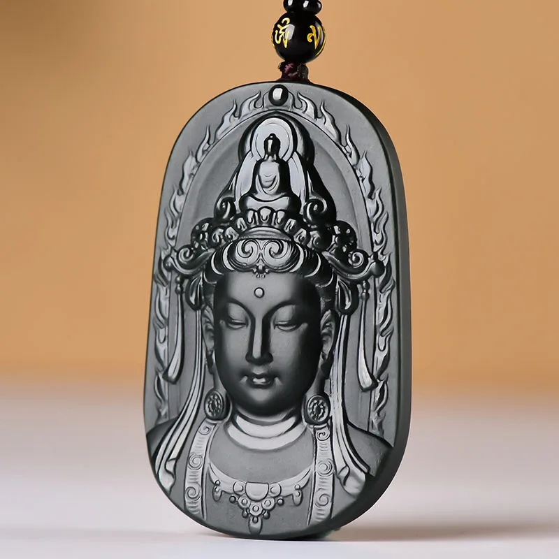 

Mai Chuang/ Natural He Tian Cyan Jade Hand-carved Guanyin Head Necklace Pendant Fashionable men and Women Couple Peace Amulet