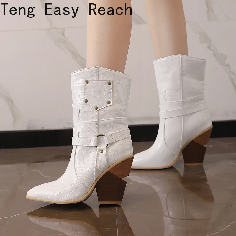 

2023 Autumn Winter Casual Western Cowboy Ankle Boots Women Snake Cowgirl Booties Short Cossacks Botas High Heels Shoes