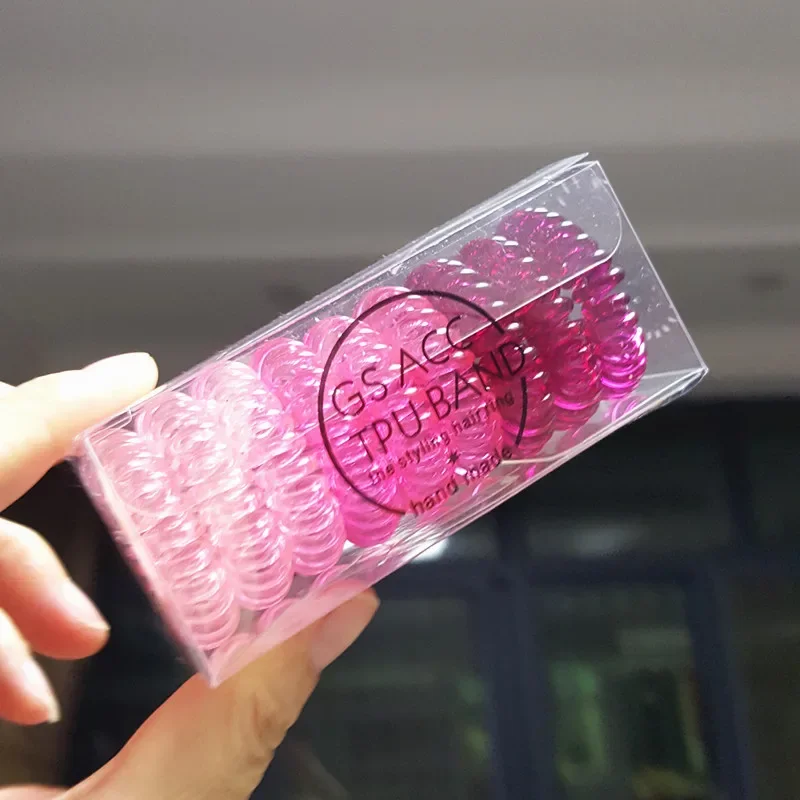 Bandes de cheveux élastiques en fil de téléphone, bandes de caoutchouc transparentes, attaches de cheveux en spirale, accessoires pour femmes, filles et enfants, 3 pièces, 4 pièces, 5 pièces, 9/10 pièces par boîte 4