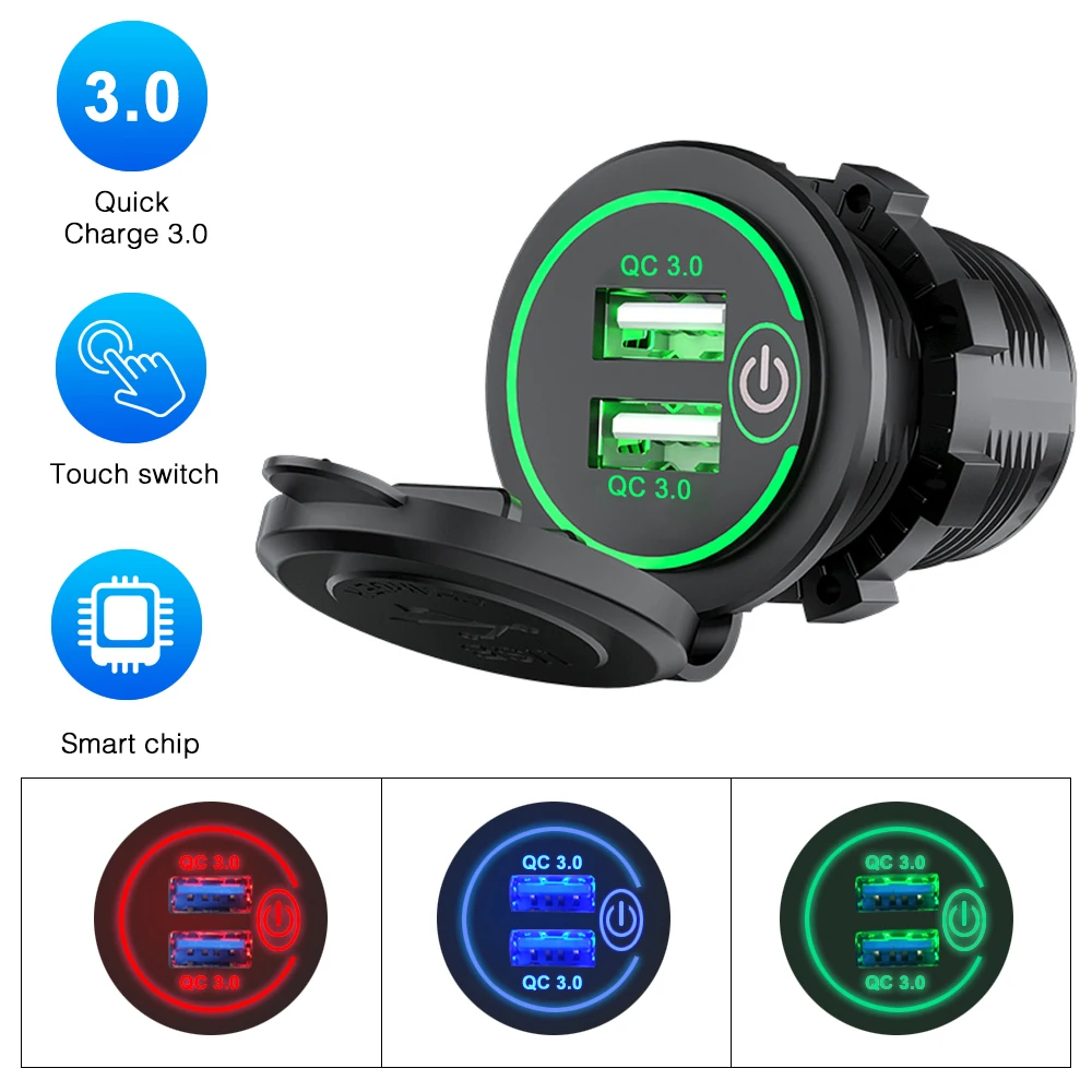 12V/24V 36W QC 3.0 2 USB Charger Socket Touch Switch Waterproof Car Truck Charging for Phone Tablet Marine Boat Motorcycle
12V/24V 36W QC 3.0 2 USB Charger Socket Touch Switch Waterproof Car Truck Charging for Phone Tablet Marine Boat Motorcycle