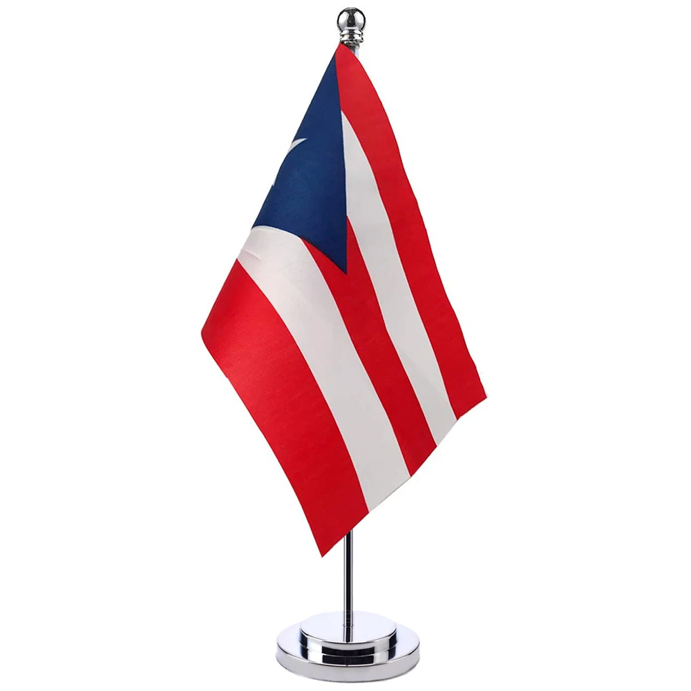 

14x21cm Office Desk Flag Of Puerto Rico Banner Boardroom Table Stand Pole The Puerto Rico Cabinet Flag Set Meeting Room Decor