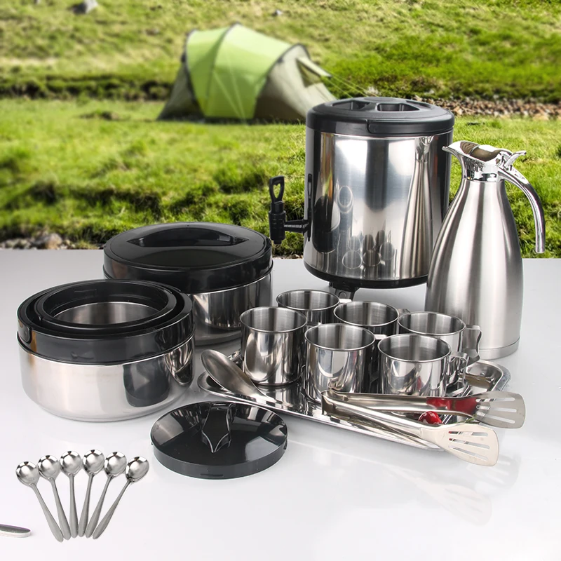 Hongyuan Camping Cookware Accessories Stainless Steel 21 Pcs Family Set Insulation Bucket Coffee Pot Milk Tea Bucket Kitchen Set
Hongyuan Camping Cookware Accessories Stainless Steel 21 Pcs Family Set Insulation Bucket Coffee Pot Milk Tea Bucket Kitchen Set