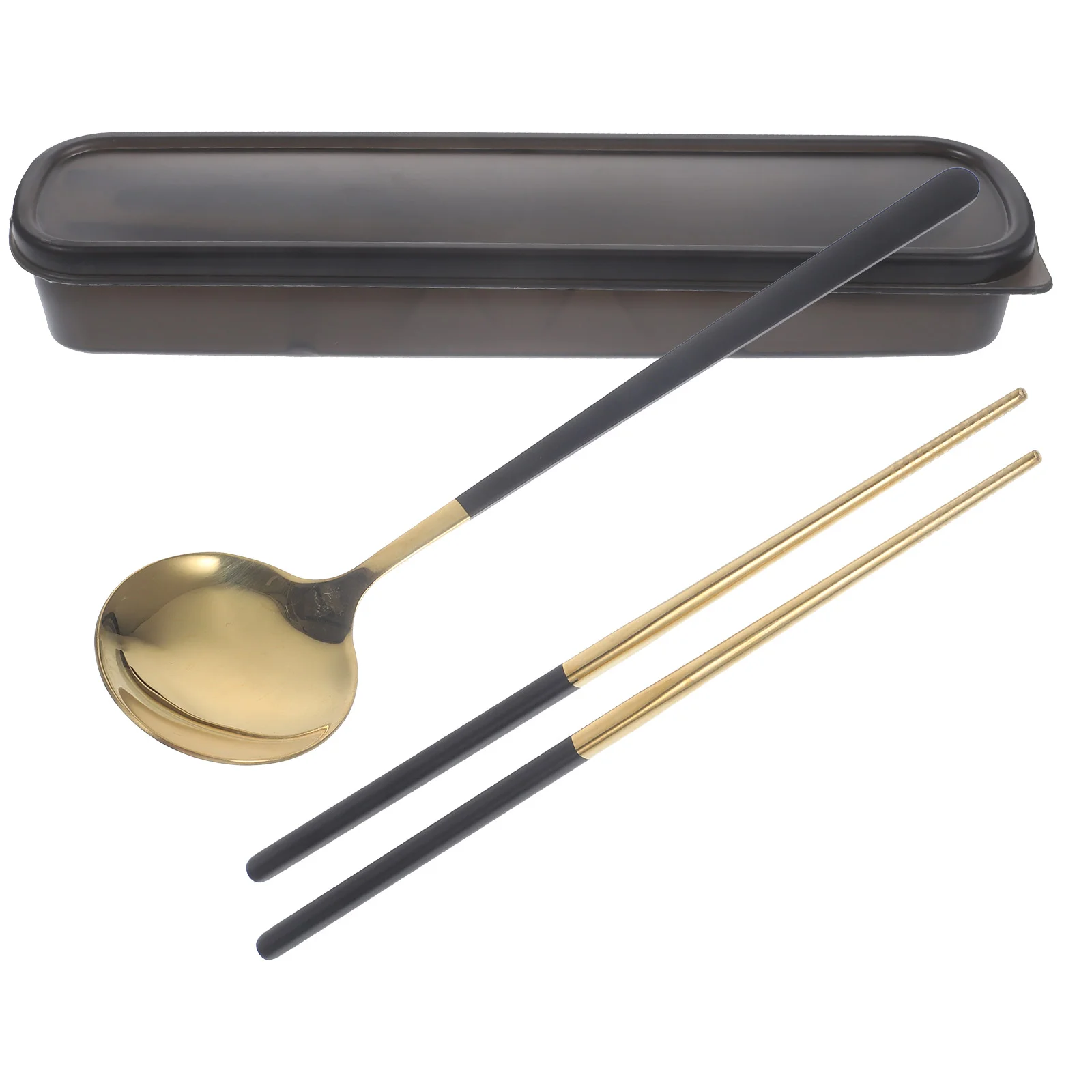 

1 Set of Spoon and Chopsticks Stainless Steel Tableware Dinner Cutlery with Storage Box