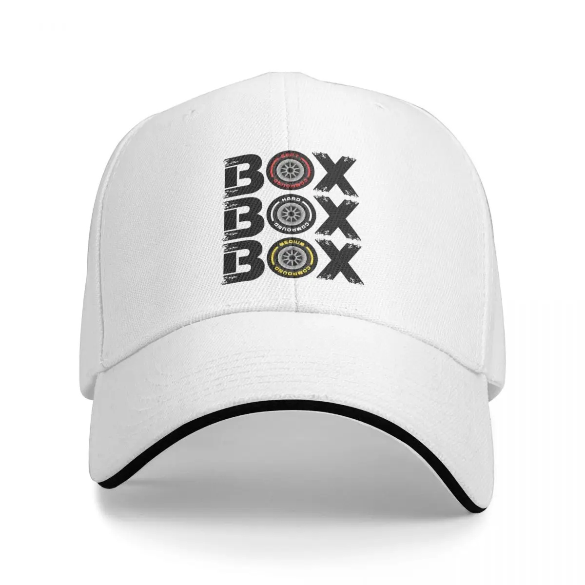 

Box Box Box Tyre Compound V2 Design F1 Car Racing Multicolor Hat Peaked Women's Cap Personalized Visor Outdoor Hats