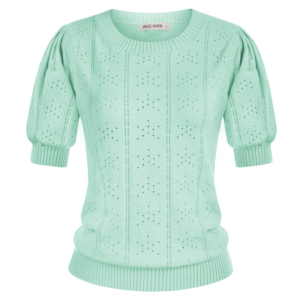 GK Women Hollowed-out Tops Puffed Short Sleeve Sweater Blouse Summer Pullover Kitted Tops Lady Crew Neck Soft Knitwear Top
GK Women Hollowed-out Tops Puffed Short Sleeve Sweater Blouse Summer Pullover Kitted Tops Lady Crew Neck Soft Knitwear Top