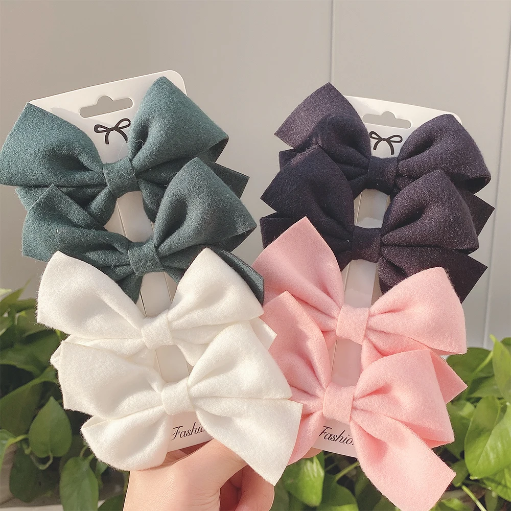 

4Pcs/Set Korean Sweet Solid Color Bows Hair Clip For Baby Girls Boutique Handmade Hairpins Barrettes Headwear Hair Accessories