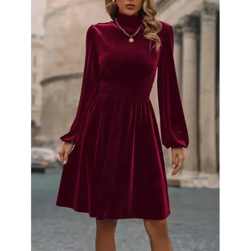 Autumn Winter Long Lantern Sleeve Knee-length Dresses Elegant Velet Dress Women Fashion Solid Color Stand Collar Dress 30485
Autumn Winter Long Lantern Sleeve Knee-length Dresses Elegant Velet Dress Women Fashion Solid Color Stand Collar Dress 30485