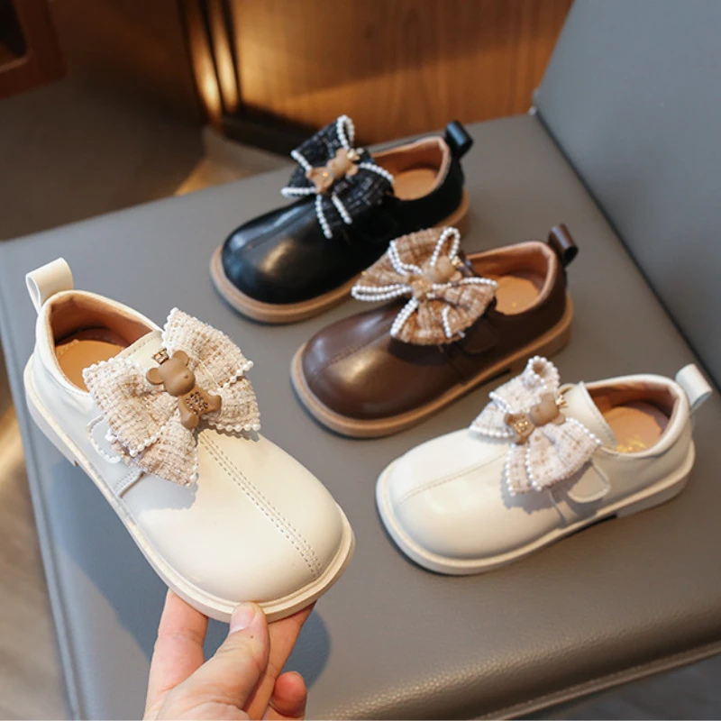 

2024 Elegant Kids Leather Shoe Lolita Bowknot Children Princess Shoes Fashion Versatile Spring Autumn Sweet Girl Mary Jane Shoes