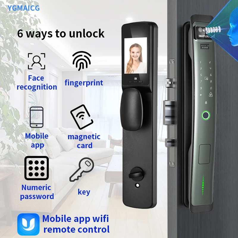 3D face smart door lock mobile phone app control security face camera, smart fingerprint password, biometric electronic key
3D face smart door lock mobile phone app control security face camera, smart fingerprint password, biometric electronic key