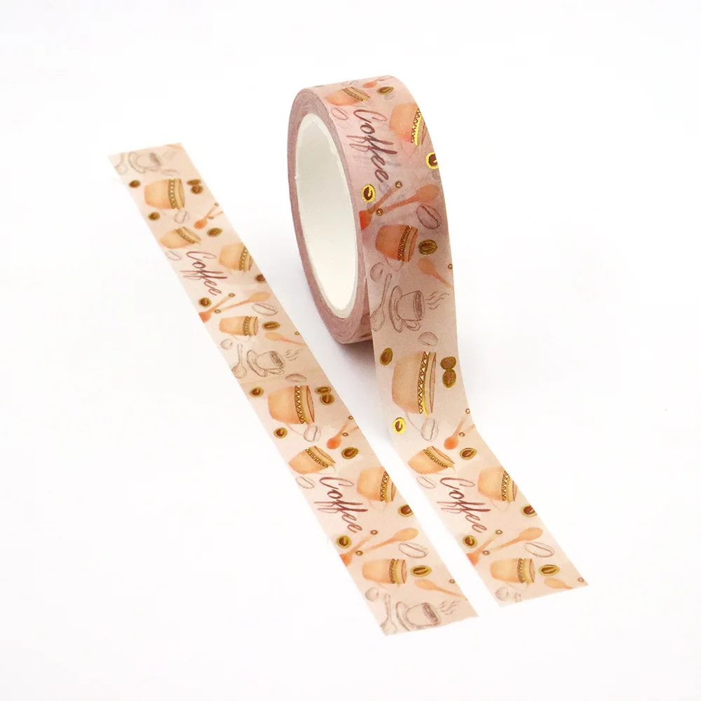 

NEW 1PC 15mm x 10m Gold Foil Coffee Colourful tape Masking Adhesive Washi Tapes office supplies stationary tape stickers