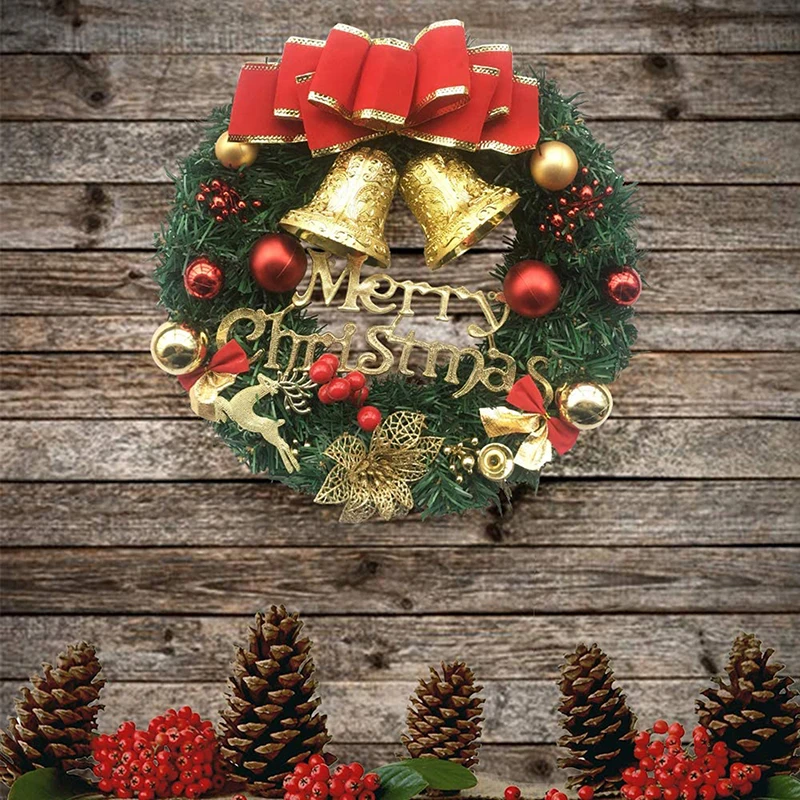 

Рождественский венок с искусственными сосными конусами, ягодами и цветами, колокольчик с бантом, праздничный передний Фотофон, Корона Рождественский