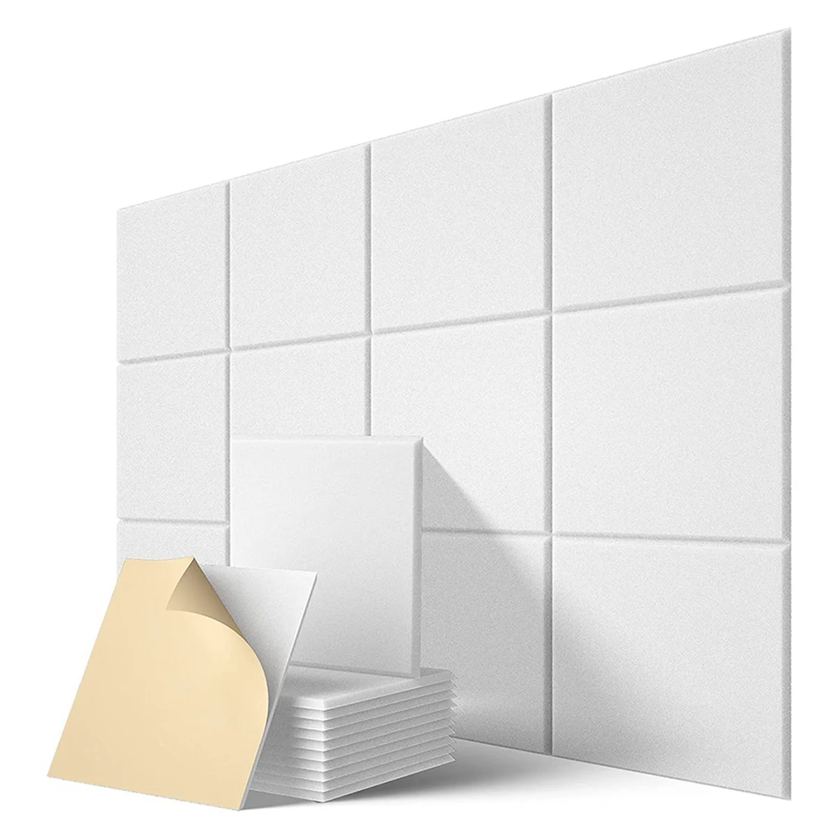 

Self-Adhesive Acoustic Panels 72 Pack,12 x 12 x 0.4 Inch Sound Proof Padding,Sound Absorbing Panel for Home ,White