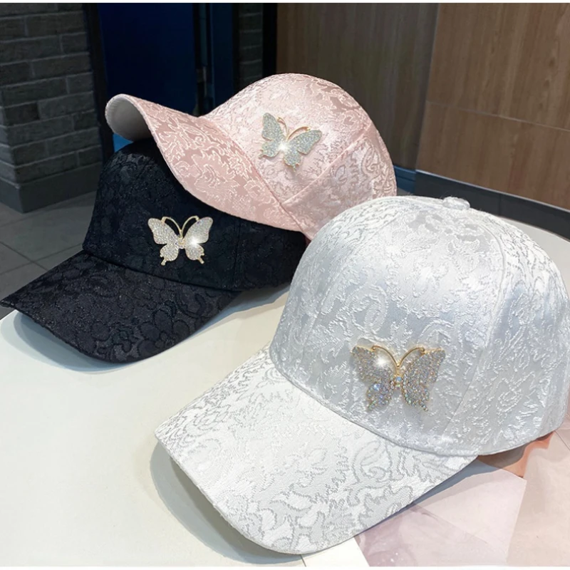 

Baseball Cap for Women Hats Fashion Snapback Designer Butterfly Rhinestones Peaked Caps Kpop gorras Sun Hats Visors Hip Hop