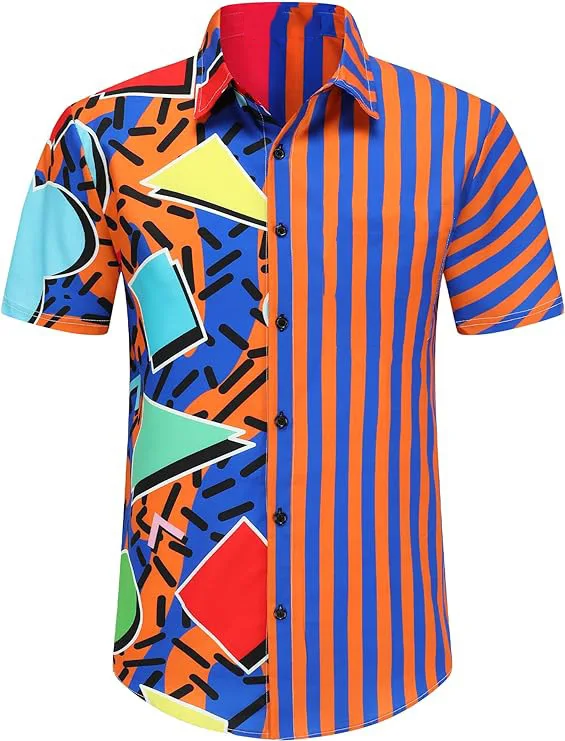 

Рубашка мужская с геометрическим узором, модная повседневная Уличная одежда, гавайский принт, пляжный топ свободного покроя с коротким рукавом, на лето