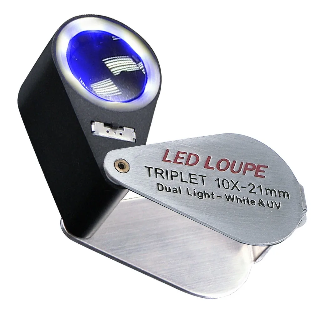 10x Jeweler Loupe Magnifier + LED & UV light, 21mm lens Jewelry Identifier Tool
10x Jeweler Loupe Magnifier + LED & UV light, 21mm lens Jewelry Identifier Tool