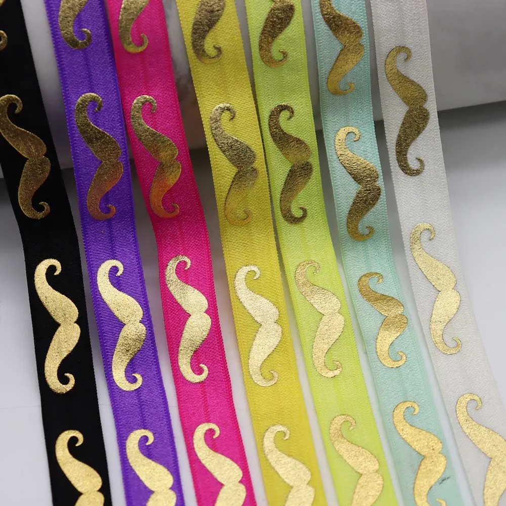 5/8" 15MM Gold Foil Mustache Printed Fold Over Elastic FOE Ribbon For Ponytail Holder Bracelet Hair Accessories
5/8" 15MM Gold Foil Mustache Printed Fold Over Elastic FOE Ribbon For Ponytail Holder Bracelet Hair Accessories