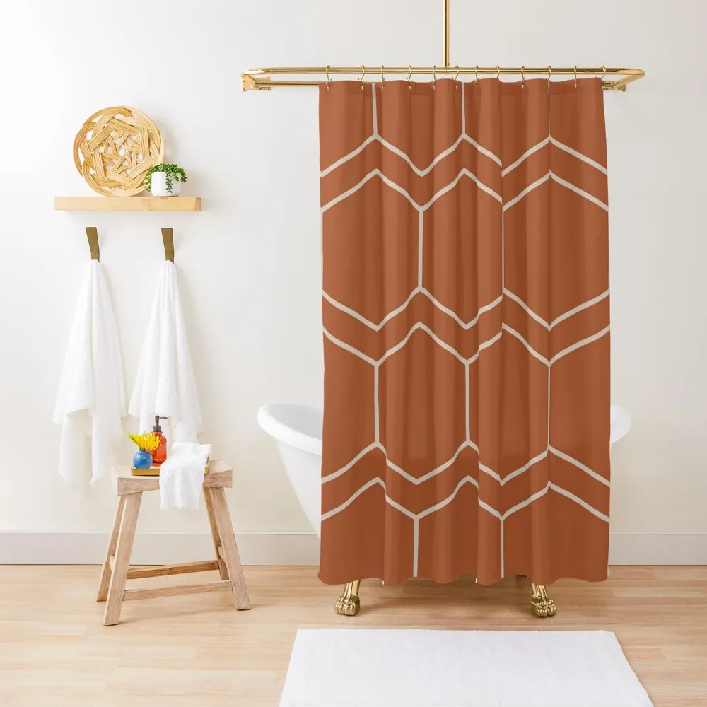 

Open Honeycomb - Minimalist Geometric Pattern in New Putty and Clay Rust Terracotta Shower Curtain Bathroom Shower Set Curtain