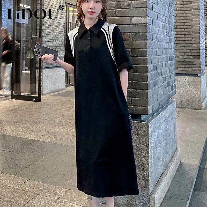2023 Summer New High Street Contrast Color POLO Collar Short Sleeve Casual Dresses Women Loose Button Patchwork All-match Robe
2023 Summer New High Street Contrast Color POLO Collar Short Sleeve Casual Dresses Women Loose Button Patchwork All-match Robe