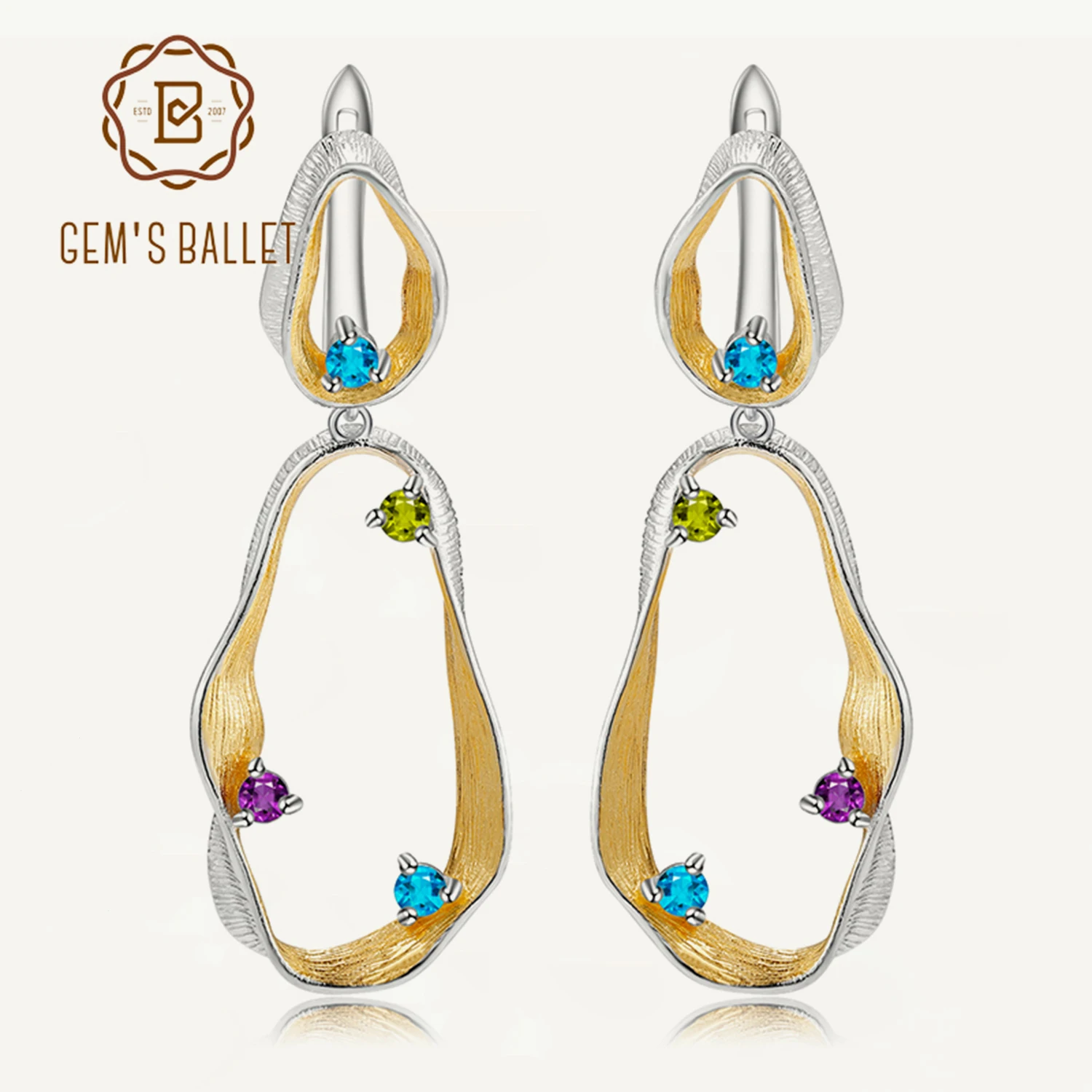 

GEM'S BALLET Natural Topaz Peridot Amethyst Gemstone Earrings 925 Sterling Silver Handmade Twist Drop Earrings for Women Jewelry