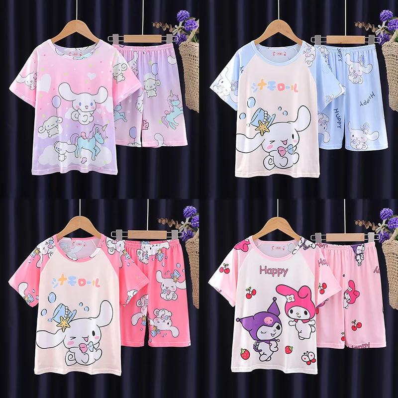 

2024 Kawaii Anime Cinnamoroll Kuromi My Melody Children's Pajamas Summer Kids Milk Silk Sleepwear Girl Pijamas Sets Boy Homewear