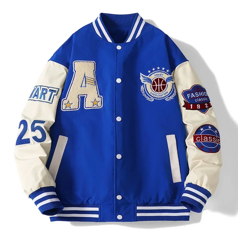 

Men Varsity Baseball Bomber Jacket Hip Hop Harajuku Bone Letter Patchwork Leather Jackets Streetwear Women Unisex College Coats