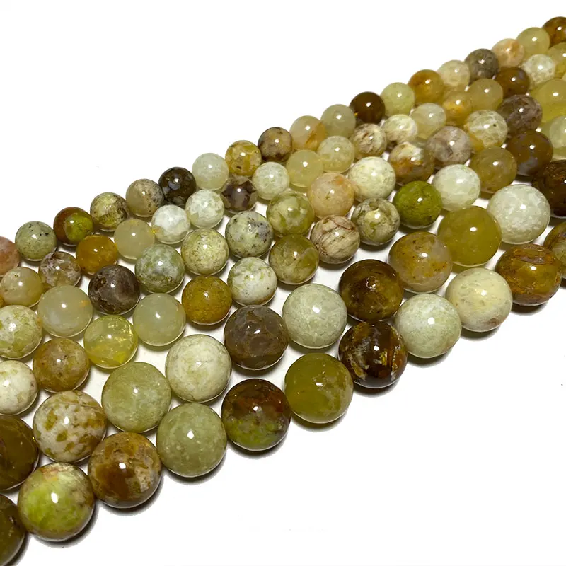 

Fine 100% Natural Yellow Opal Loose Round Gem Stone Beads For Jewelry Making DIY Bracelet Necklace 4/6/8/10/ 12MM 15''