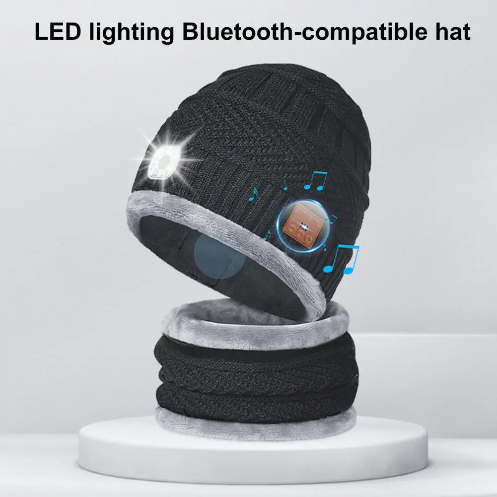 

Headset Hat Illuminated Beanie Rechargeable Led Headphone Hat Neck Warmer Set with Bluetooth for Camping for Unisex