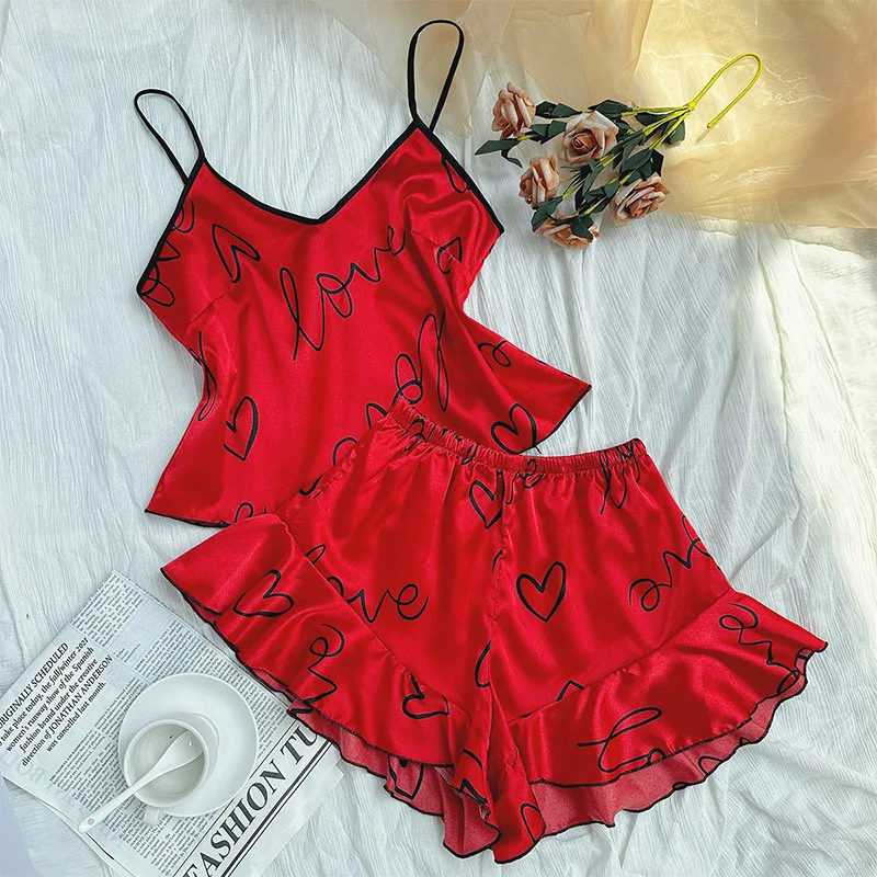 Cute Print Cami Top&shorts Silk Rayon Sleepwear Women Pyjamas Set Summer Spring New Home Clothes 2Pcs Nightwear Loungewear
Cute Print Cami Top&shorts Silk Rayon Sleepwear Women Pyjamas Set Summer Spring New Home Clothes 2Pcs Nightwear Loungewear