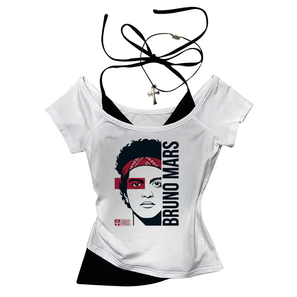 2026 Shirt Bruno Mars The Romantic Tour Women Fake Two-piece O-Neck Short Sleeves Crop Tops T-shirt 17 Sb066b31ddce94391a1e6bbd9bbbad9faY