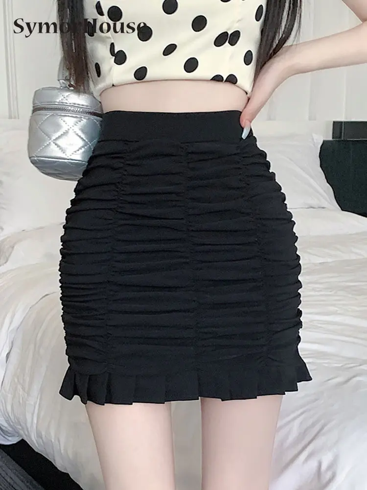 Summer Autumn Slim Black Mini Skirt Women Korean Fashion Bodycon Pencil Skirts Office Elegant High Waist Folds Pleated Skirts
Summer Autumn Slim Black Mini Skirt Women Korean Fashion Bodycon Pencil Skirts Office Elegant High Waist Folds Pleated Skirts