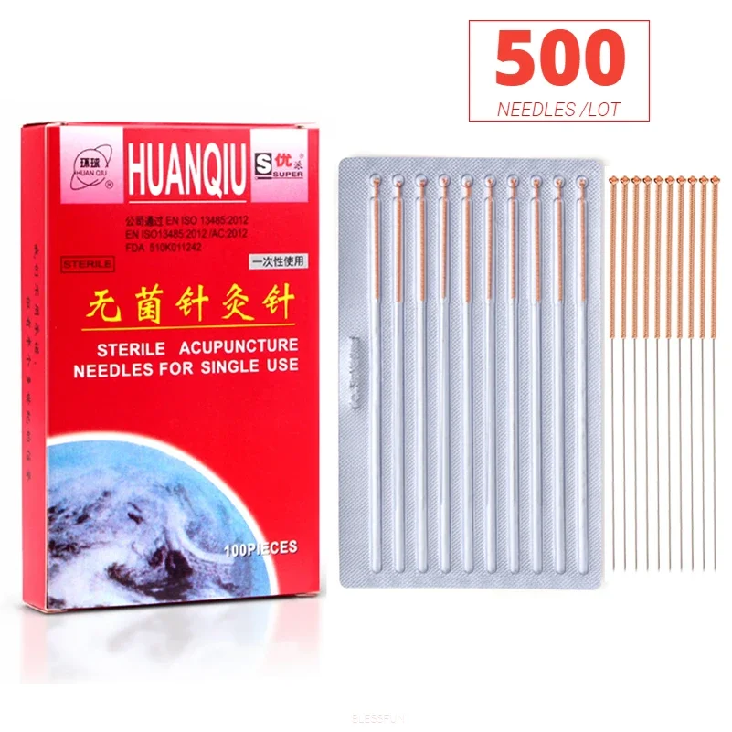 

HuanQiu Copper Handle Disposable Sterile Acupuncture Needles Chinese Traditional Body Massager ZhenJiu Needle for Single Use CE