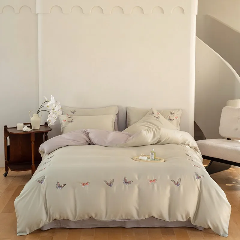 600TC Eucalyptus Lyocell Soft Silky Cooling Duvet Cover Butterfly Embroidery Chic 4PcsBedding Set Bed Fitted Sheet Pillowcases
600TC Eucalyptus Lyocell Soft Silky Cooling Duvet Cover Butterfly Embroidery Chic 4PcsBedding Set Bed Fitted Sheet Pillowcases