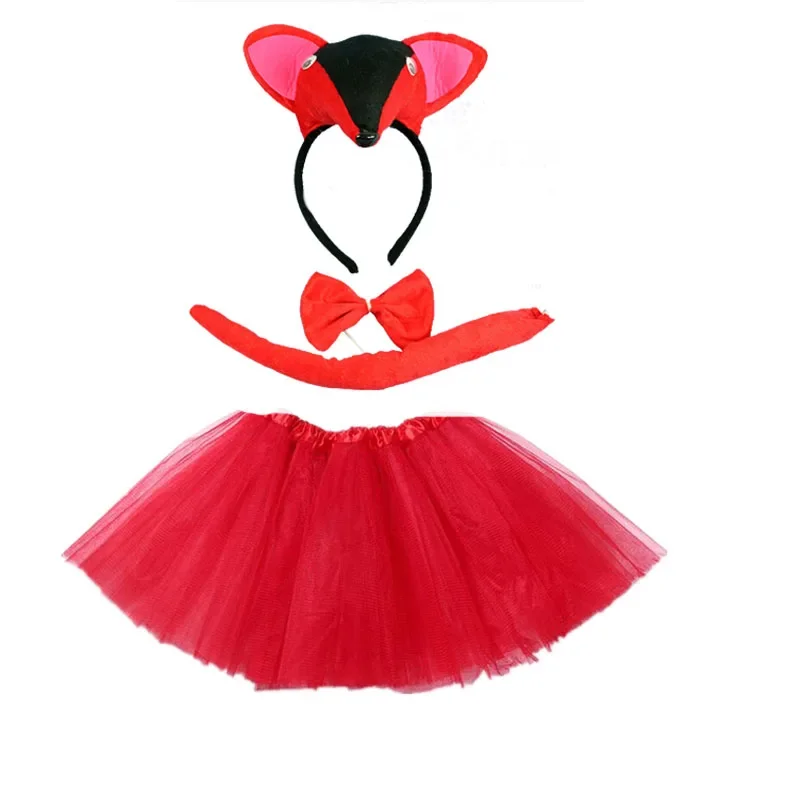 

Kids Children Anime Red Fox Girl Headband Tutu Skirt Tie Tail Party Props Baby Shower Birthday Cosplay Halloween Costume