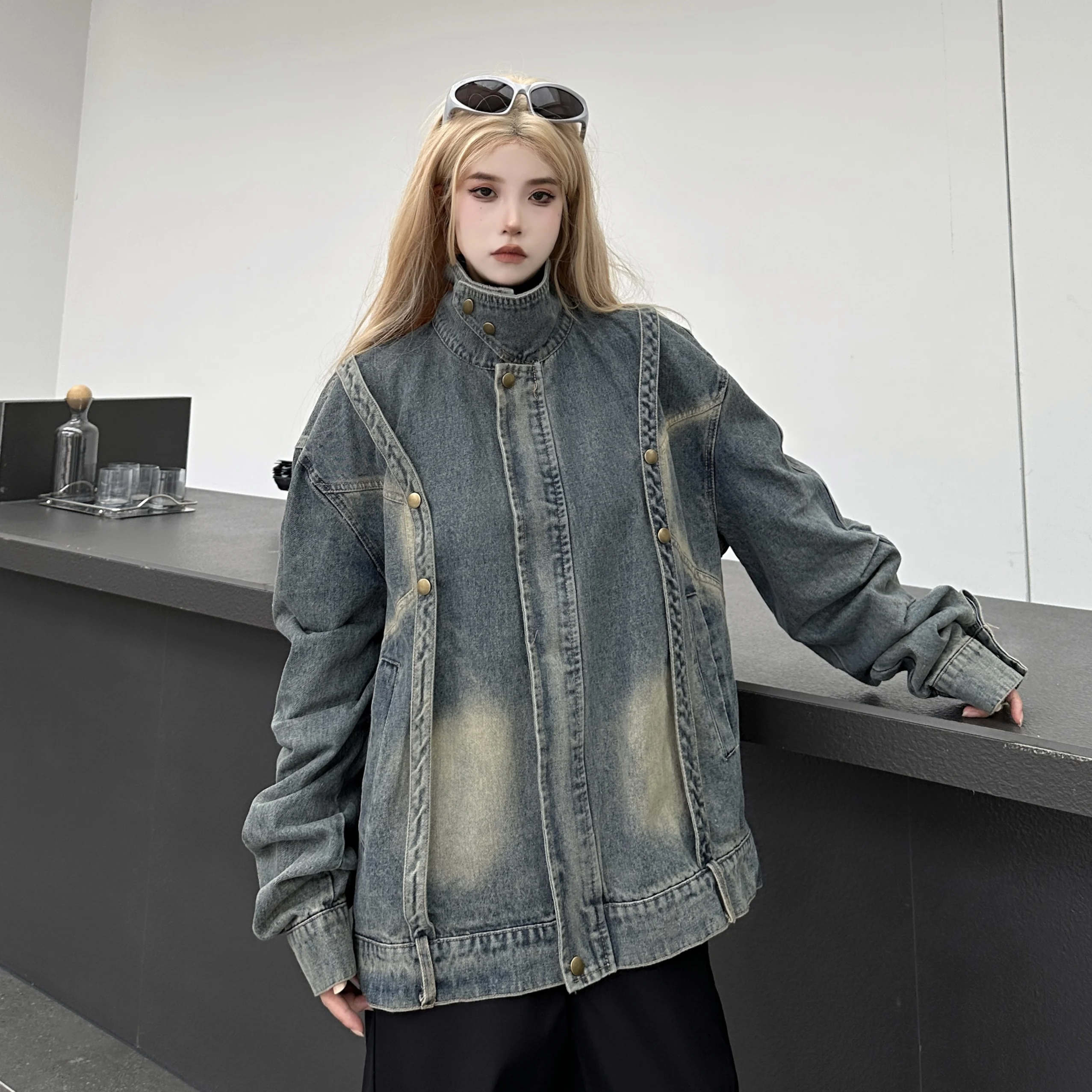 

Fall Zipper Up Jean Jacket Loose Denim Coat Women Oversized Outwear Outfit Windbreaker BF Casual Cowboy Fashion Techwear punk