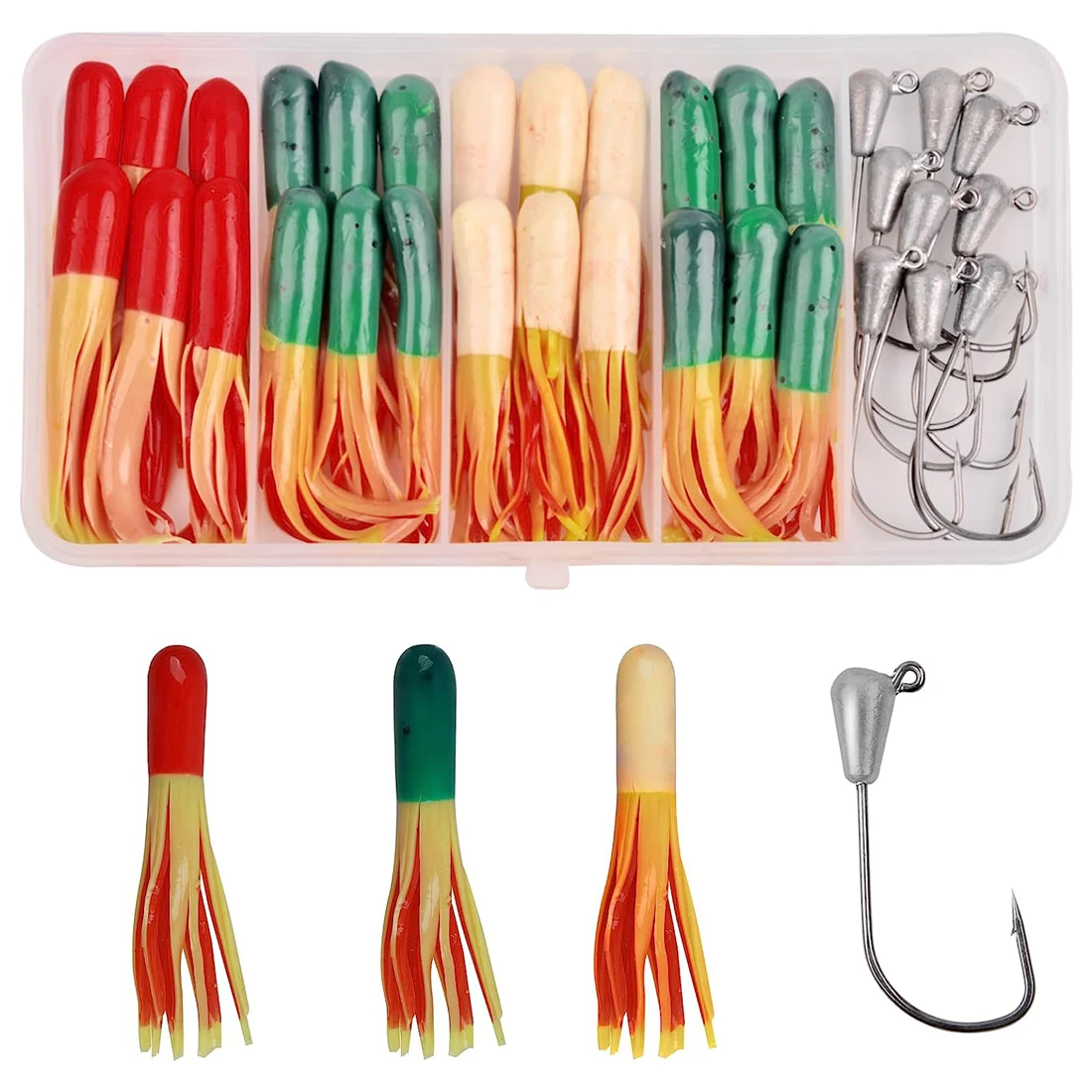 34Pcs Tube Baits Crappie Lures Jigs Heads Kit Tube Fishing Lures Soft Worm Skirts Baits for Pan Fish Trout Bass Fishing Tackle
34Pcs Tube Baits Crappie Lures Jigs Heads Kit Tube Fishing Lures Soft Worm Skirts Baits for Pan Fish Trout Bass Fishing Tackle