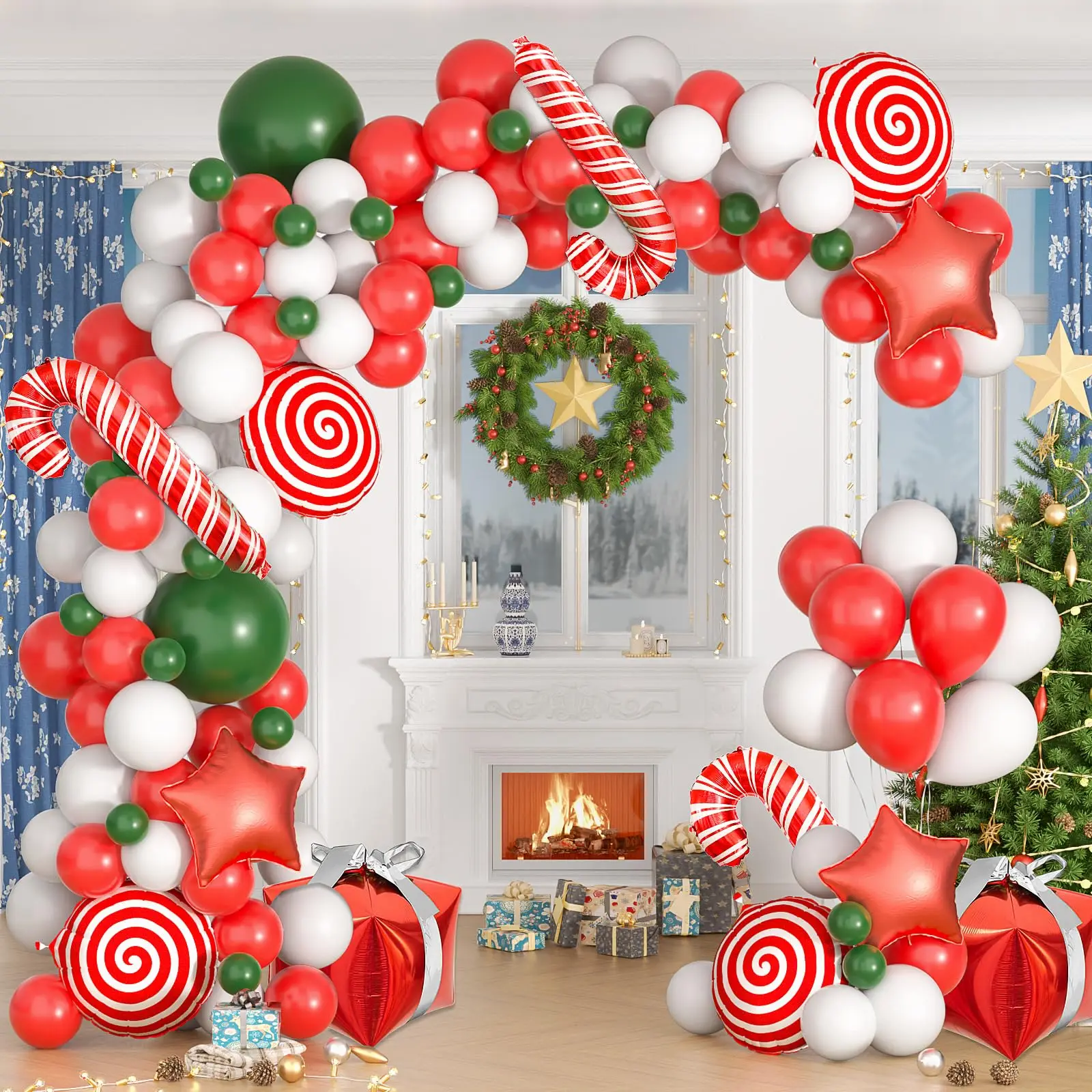 Christmas Balloon Garland Arch kit 117Pcs Red Green and White Balloons with Candy Cane Balloons for Xmas Party Decorations
Christmas Balloon Garland Arch kit 117Pcs Red Green and White Balloons with Candy Cane Balloons for Xmas Party Decorations