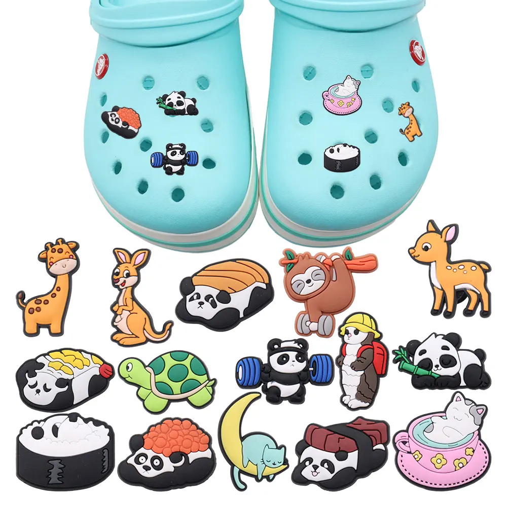 

New Arrival 1-15pcs Shoe Croc Charms Panda Deer Giraffe Kangaroo Accessories PVC Shoe Decoration For Wristbands Croc Jibz Gift