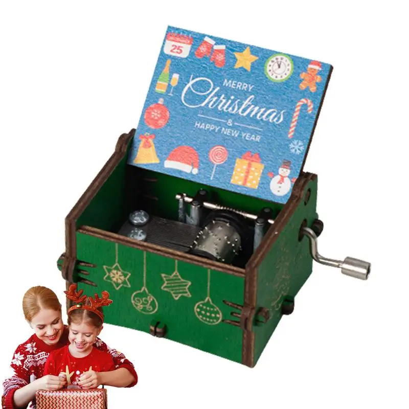 

Hand Crank Music Box for Christmas Merry Christmas Hand-cranked Music Box Jingle Bells Christmas Pendulum Wooden Music Box