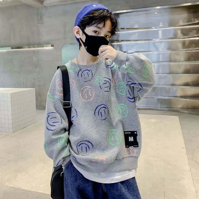 Boys Sweatshirt Autumn Children's Smile Print Long-Sleeved Korean T-Shirt Kids Clothes Fashion Streetwear Black Cartoon Costumes
Boys Sweatshirt Autumn Children's Smile Print Long-Sleeved Korean T-Shirt Kids Clothes Fashion Streetwear Black Cartoon Costumes