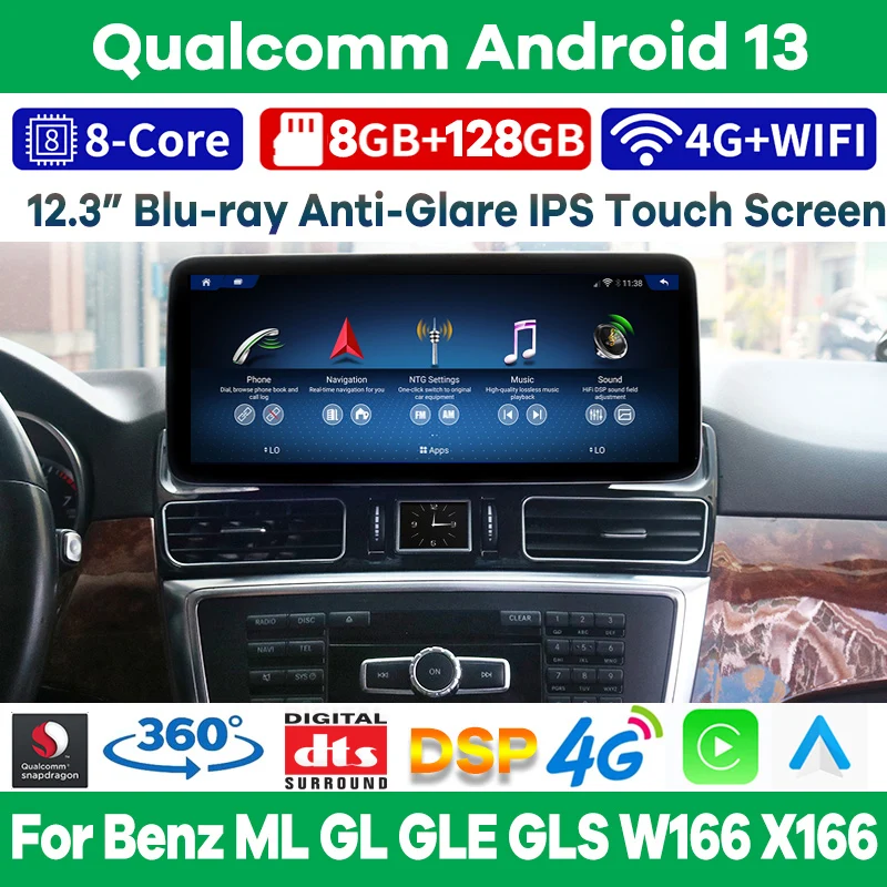 Автомобильный мультимедийный плеер Qualcomm, 12,3 дюйма, Android 13, для Mercedes Benz ML GL GLE GLS W166 X166 2012-2020, автомобильное стерео видео Радио GPS CarPlay 
Автомобильный мультимедийный плеер Qualcomm, 12,3 дюйма, Android 13, для Mercedes Benz ML GL GLE GLS W166 X166 2012-2020, автомобильное стерео видео Радио GPS CarPlay