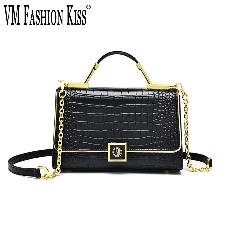 

VM FASHION KISS Classic Women Bag Alligator Pu Leather Ladies Handbag Chains Messenger Bag Luxury Women 2023 Bolsas Black Purse