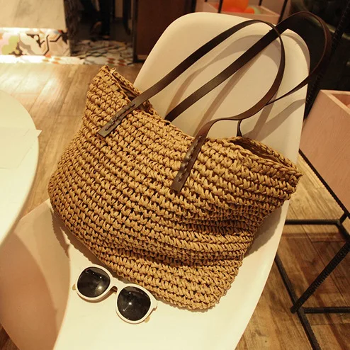 

2023 New Summer Handmade Totes Bags For Women Beach Weaving Ladies Straw Bag Wrapped Beach Bag Moon Shaped Top Handle Handbags