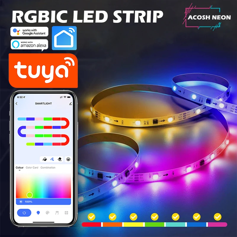 65.5ft/20m TUYA LED Strip Lights RGBIC Smart Light Strip WIFI Dreamcolor Flexible Strip Lighting work with Alexa For Bedroom
65.5ft/20m TUYA LED Strip Lights RGBIC Smart Light Strip WIFI Dreamcolor Flexible Strip Lighting work with Alexa For Bedroom