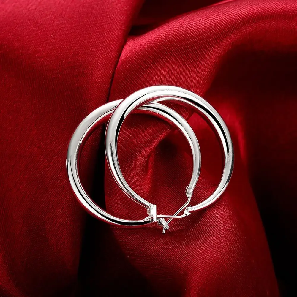 

925 Sterling Silver 33mm Big Circle Round Hoop Earring For Women Unusual Earrings 2024 Trend Christmas Jewelry Free Shipping